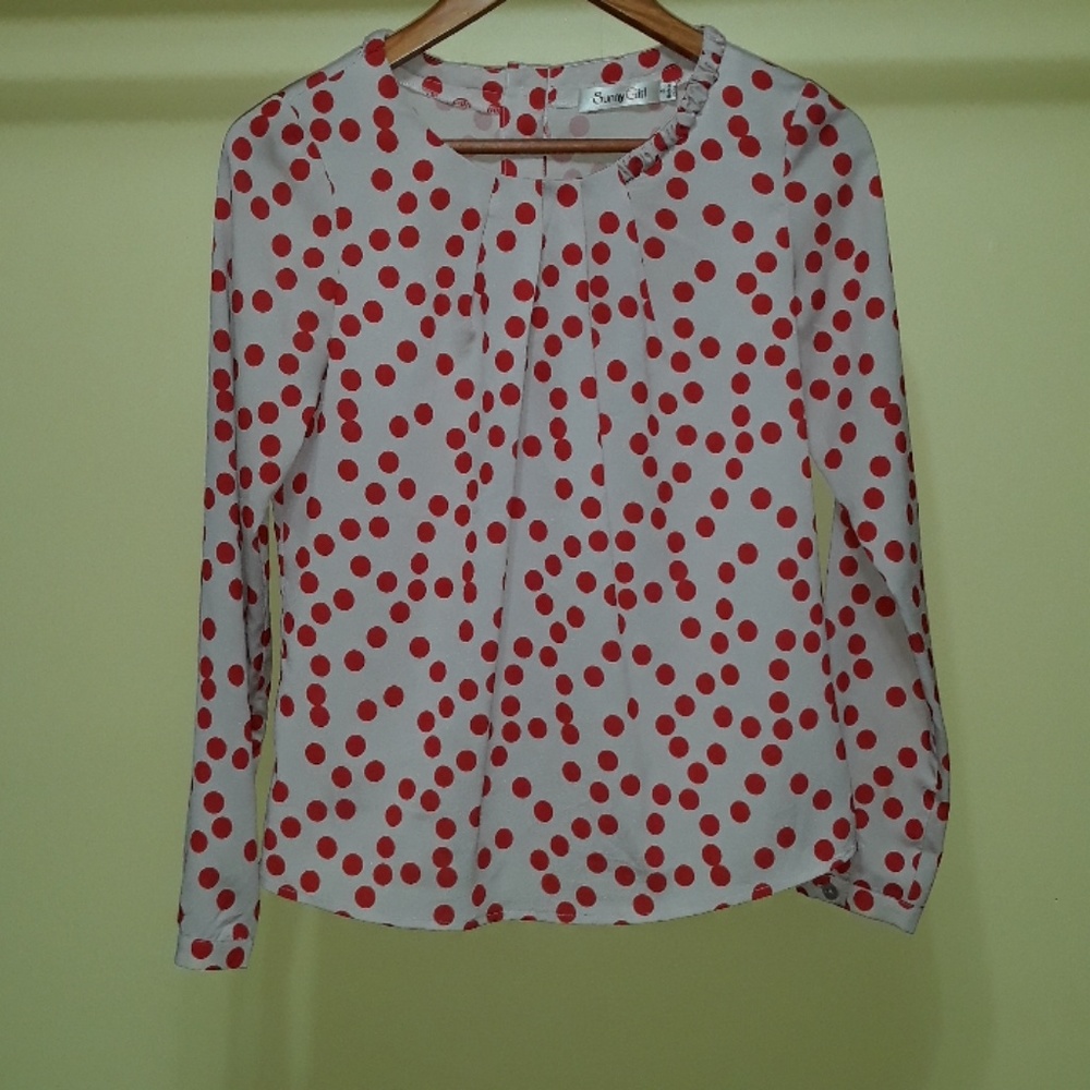 Modcloth Sunny Girl Red Polka Dot Blouse